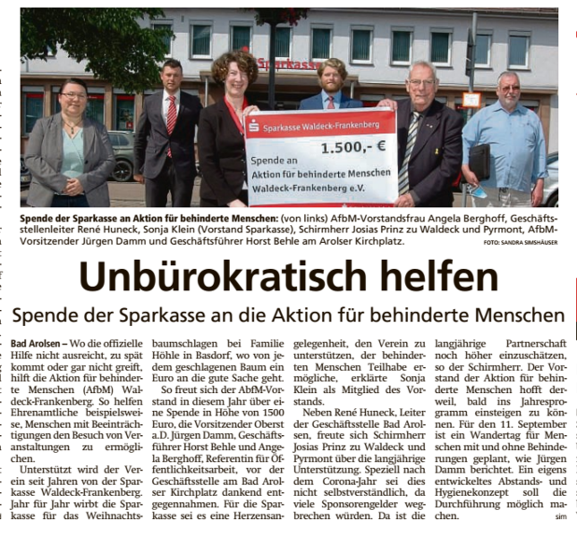 Spendenübergabe der Sparkasse Waldeck-Frankenberg